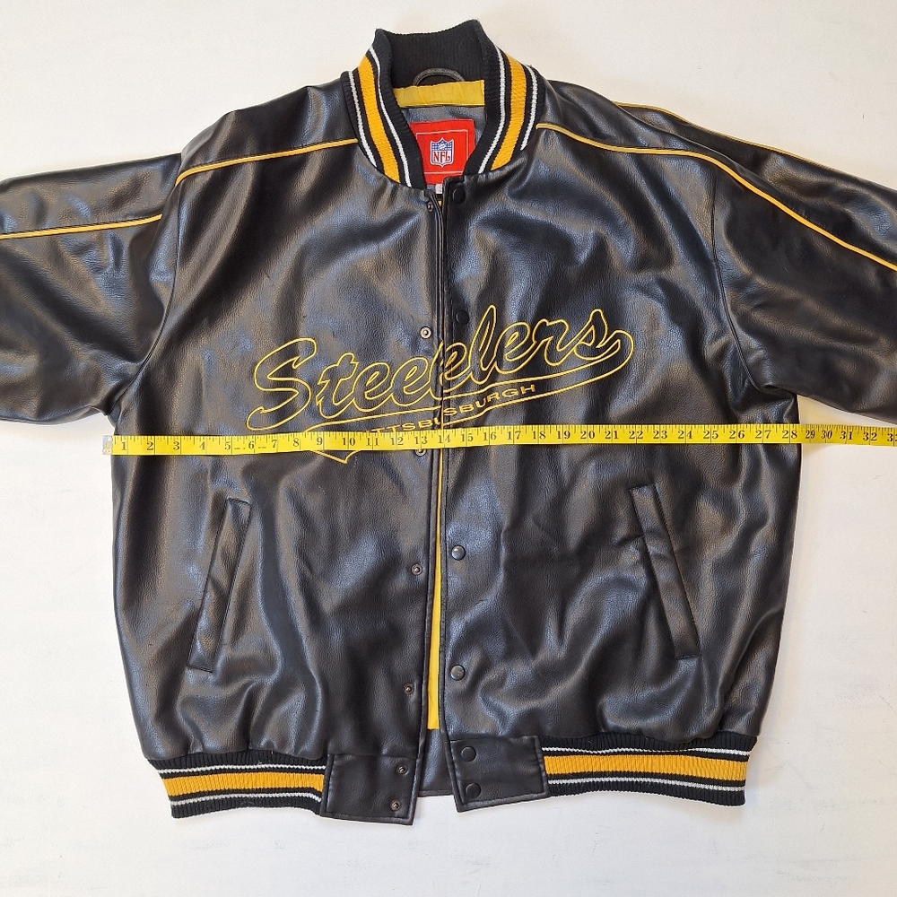 NFL Pittsburgh Steelers Black Faux Leather Jacket with gold detail - Picture 3 of 9
